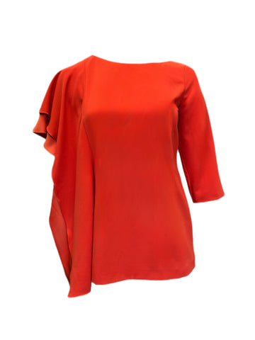 Marina Rinaldi Women's Red Floreale Ruffle Side Blouse NWT