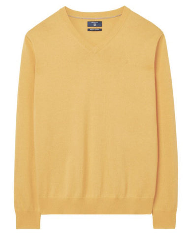 GANT Men's Sun Yellow Lightweight Cotton V-Neck Sweater 83072 Size XL