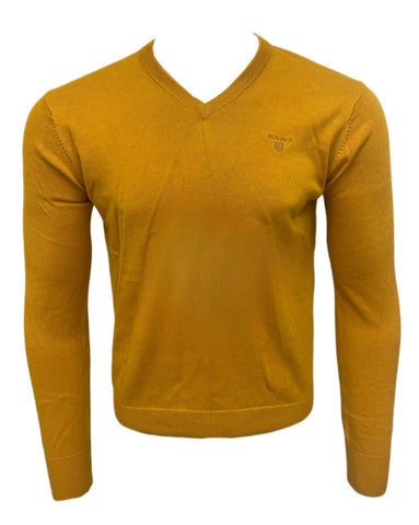 GANT Men's Mustard Yellow Lightweight Cotton V-Neck Sweater 83072