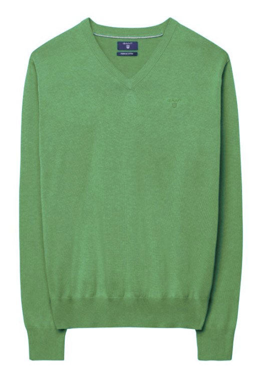 GANT Men's Ocean Green Lightweight Cotton V-Neck Sweater 83072