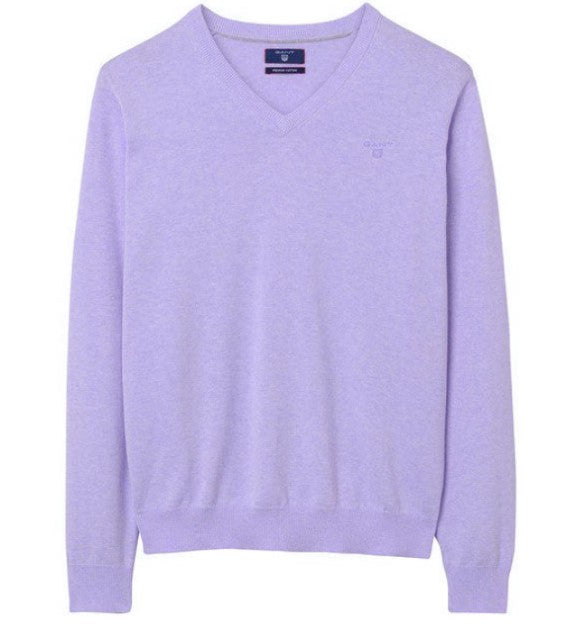 GANT Men's Violet Melange Lightweight Cotton V-Neck Sweater 83072  Size 2XL