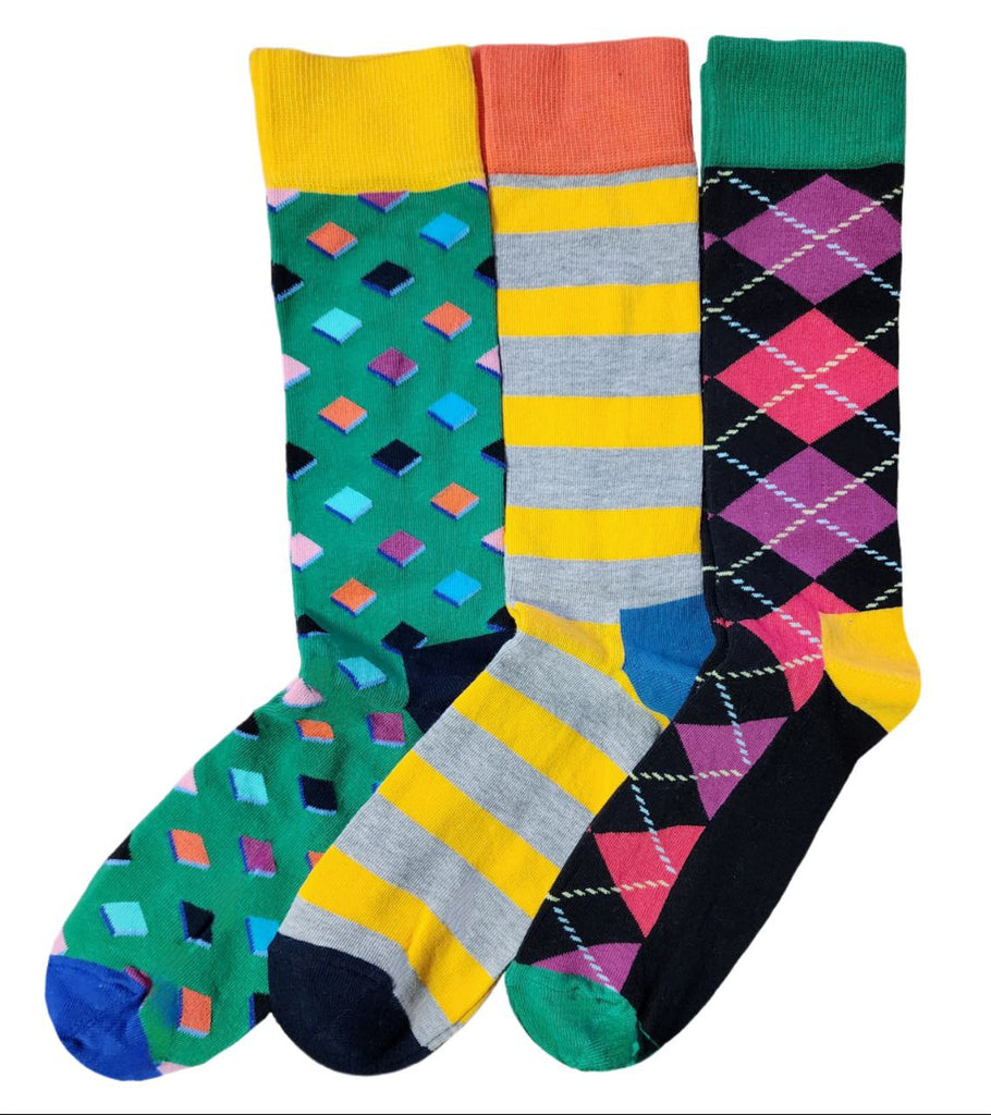 HAPPY SOCKS Men's Green Cotton Crew 3-pack Stretchy Socks Size 8-12 NWT