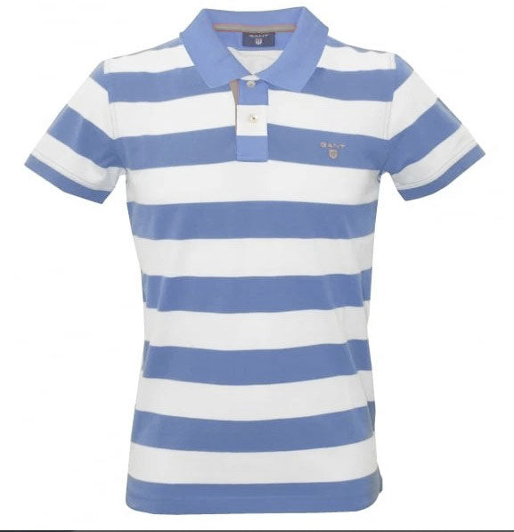 GANT Men's Toy Blue Contrast Collar Stripe Rugger Polo 2052016 Size Medium