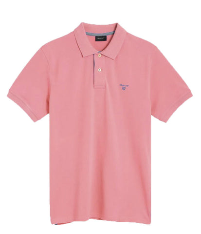 GANT Men's Geranium Pink Contrast Collar Short Sleeve Rugger Polo 252105 Size M