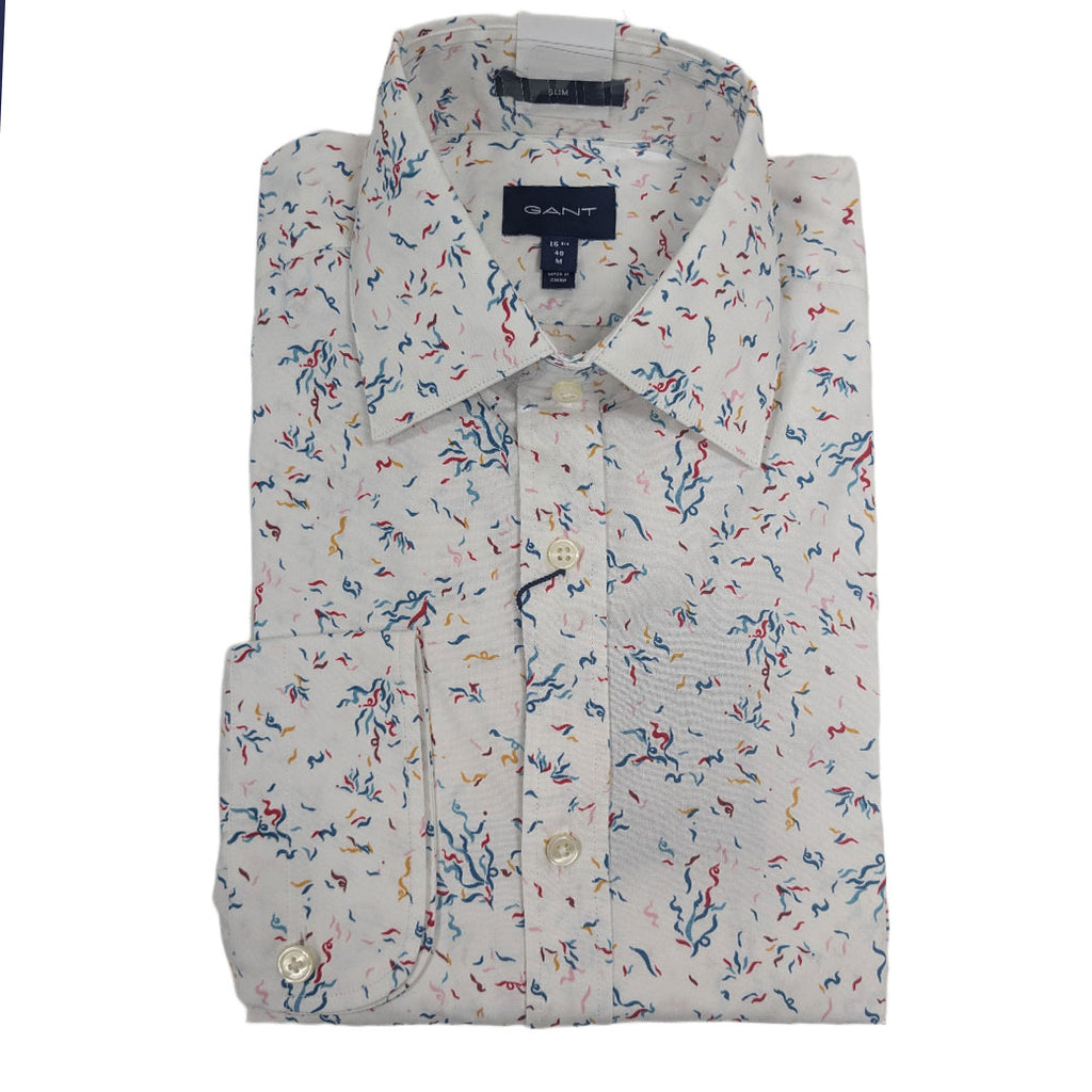 GANT Eggshell Micro Confetti Print Slim Fit Point Collar Shirt 3005176 Size M NWT