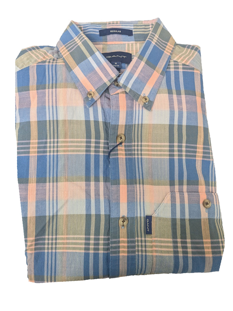 GANT Peach Bud Pastel Madras Short Sleeve Button Down Shirt 3008021 Size M