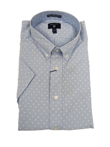 GANT Capri Blue Micro Diamond Short Sleeve Button Down Shirt 3008031 Size M NWT