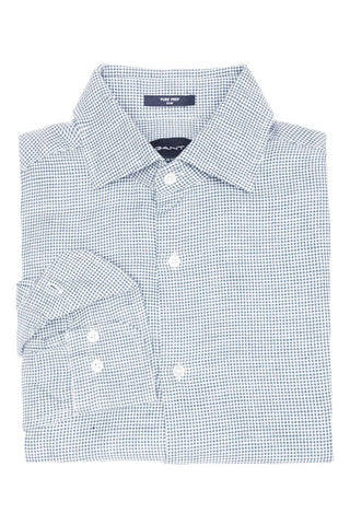 GANT Hamptons Blue Pure Prep Linen Houndstooth Slim Fit Shirt 3015636 Size M