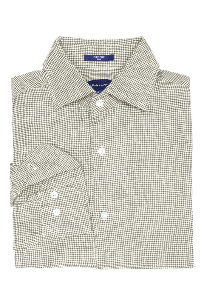 GANT Cream Linen Houndstooth Slim Spread Shirt 3015636 Size M NWT