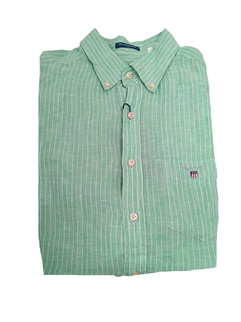 GANT Spearmint Linen Pinstripe Button Down Shirt 3040722 Size Medium