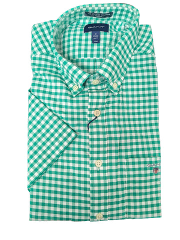 GANT Short Sleeve Blarney Green Oxford Gingham Button Down Shirt 3046201 Size M