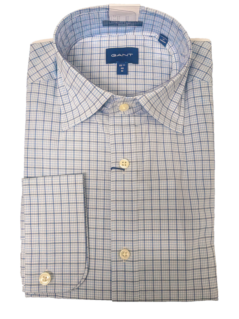 GANT Mid Blue Tech Prep Broadcloth Check Point Shirt 3053314 Size M NWT