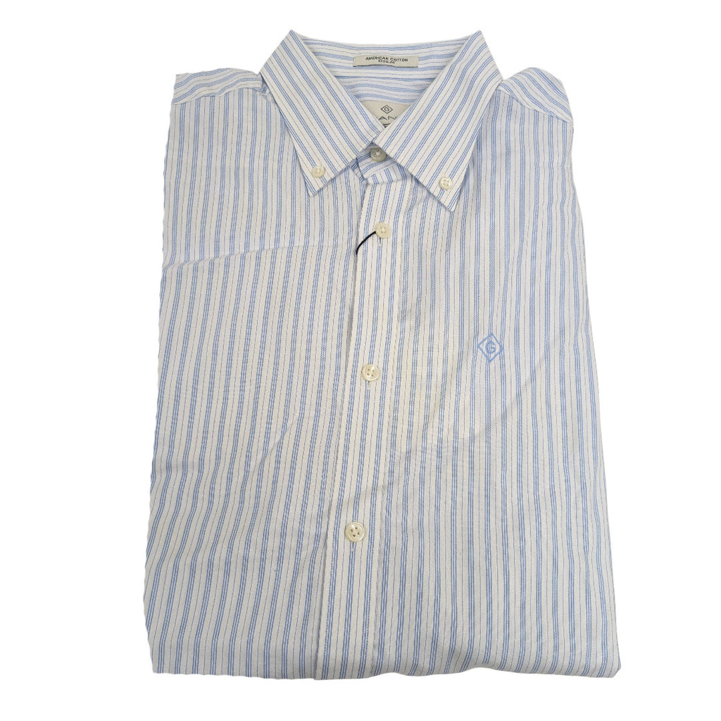 GANT DIAMOND G Capri Blue Pinpoint Oxford Stripe Shirt 3055800 Size Medium