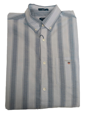 GANT Hamptons Blue Oxford Wide Stripe Button Down Shirt 3056100 Size M