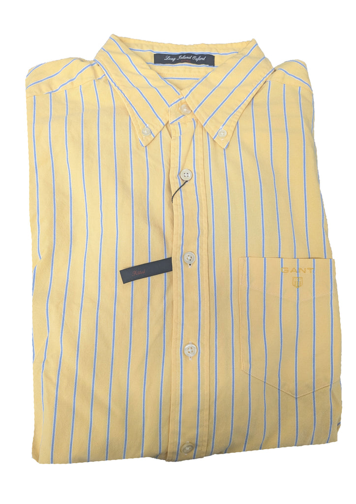 GANT Maize Yellow Long Island Oxford Stripe Button Down Shirt 307692 Size M