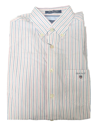 GANT Raw Pink Long Beach Island Oxford Stripe Button Down Shirt 308630 Size M