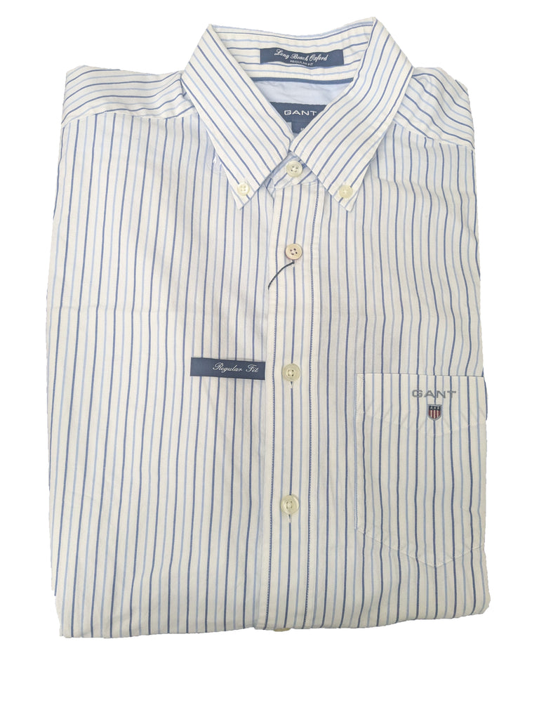 GANT Capri Blue Long Beach Island Oxford Stripe Button Down Shirt 308630 Size M