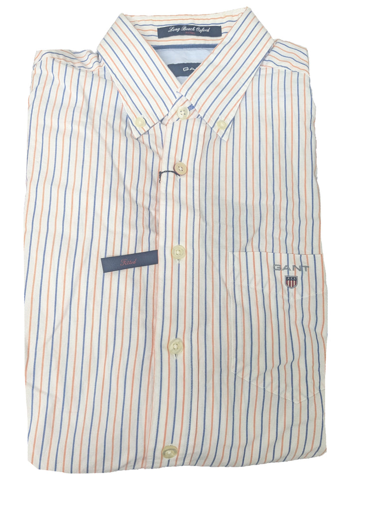 GANT Fitted Orange Long Beach Island Oxford Stripe Shirt 308632 Size M