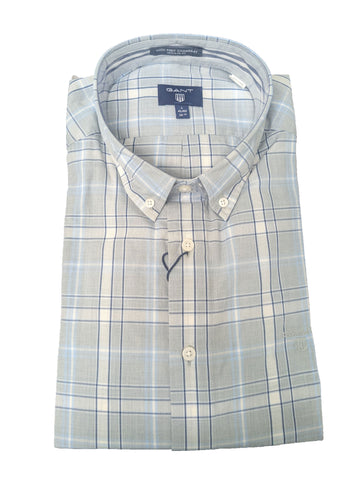 GANT Light Blue Tech Prep Chambray Check Button Down Shirt 333040 Size L NWT