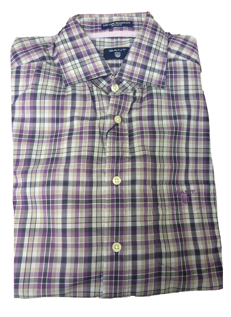 GANT Easy Care Broadcloth Plaid Spread Collar Shirt 342836 Size Medium