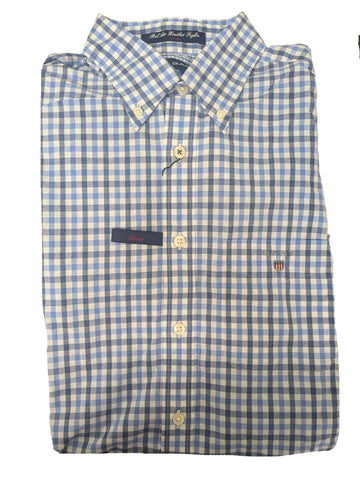 GANT Sea Blue Bel Air Poplin Tattersall Fitted Button Down Shirt 343262 Size M