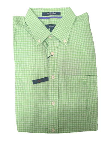 GANT Spring Green Bel Air Poplin Check Fitted Button Down Shirt 343302 Size M