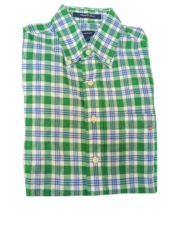 GANT Lawn Green Nantucket Linen Check Short Sleeve Shirt 349203 Size Medium