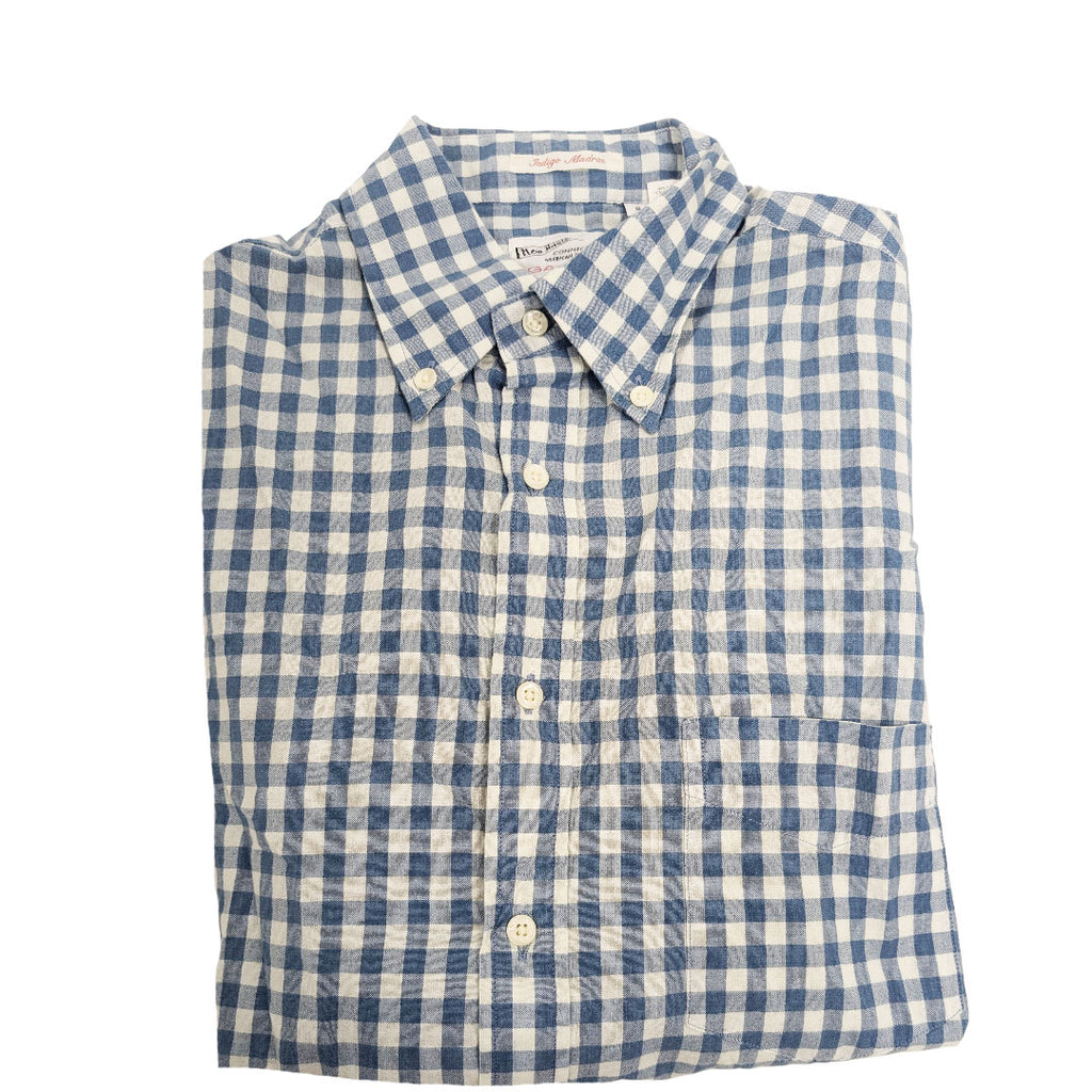 GANT RUGGER Men's Indigo Madras Gingham Shirt 350240 Size Small