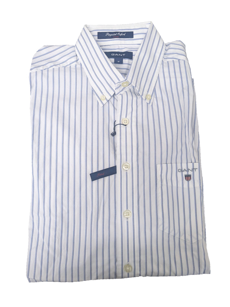 GANT Bluebell Fitted Pinpoint Oxford Stripe Button Down Shirt 350462 Size M