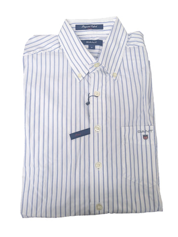 GANT Bluebell Fitted Pinpoint Oxford Stripe Button Down Shirt 350462 Size M