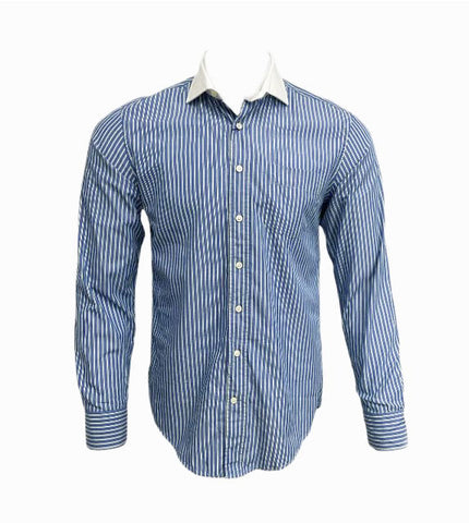 GANT Yale Blue Deuce Poplin Stripe Button Down Shirt 362052 Size Medium