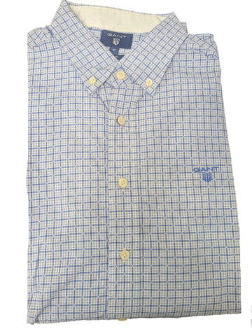 GANT Nautical Blue Gingham Fil-a-fil Dot Fitted Button Down Shirt 364442 Size M