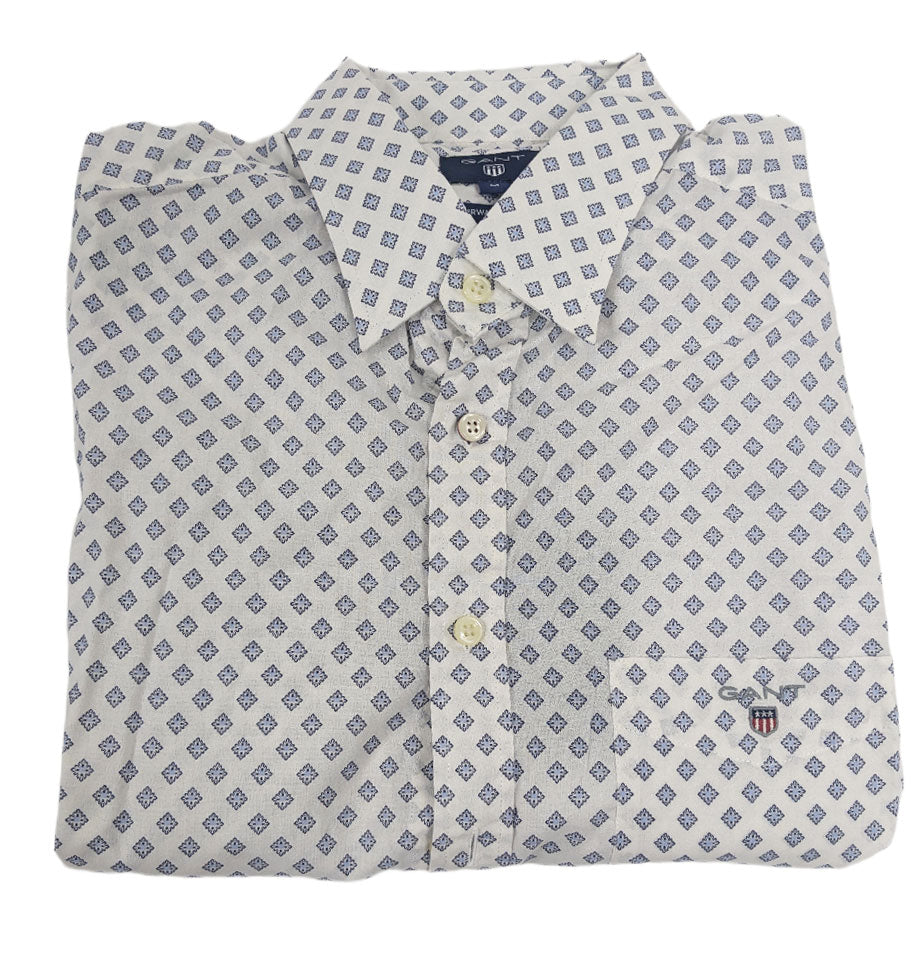 GANT White Foulard Print Fitted Town Collar Shirt 364565 Size M NWT