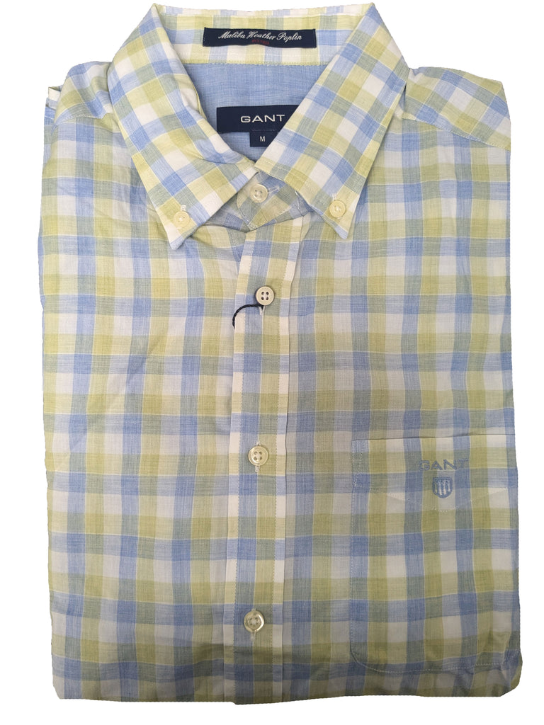 GANT Light Green Malibu Heather Poplin Fitted Button Down Shirt 387452 Size M