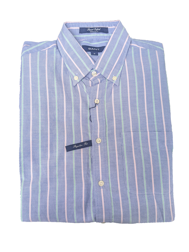 GANT Indigo Blue Sunset Oxford Stripe Button Down Shirt 387510 Size Medium