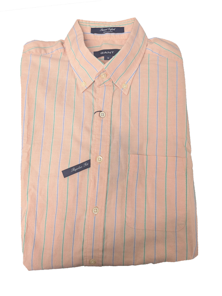 GANT Orange Sunset Oxford Stripe Button Down Shirt 387510 Size Medium