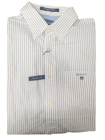 GANT Red White Manhatan Oxford Stripe Button Down Shirt 392420 Size M