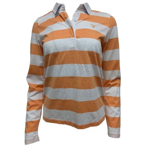 GANT Women's Crispy Peach Classic Block Striped Rugger Polo 405405 Size S