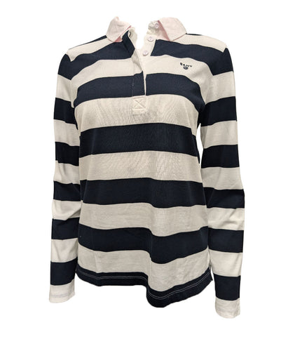 GANT Women's Navy Classic Block Striped Rugger Polo 405405 Size L