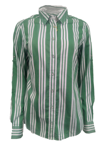 GANT Women's Bark Green Bold Stripe Button Up Shirt 431693