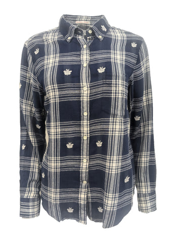 GANT RUGGER Women's Ink Blue Windblown Flannel OBD Shirt 432171 Size XS