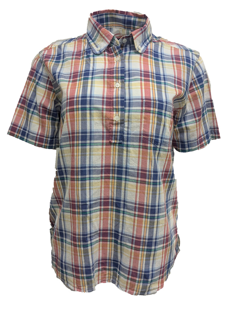 GANT Women's Deep Marine Checked Short Sleeve Shirt 432193 Size 12