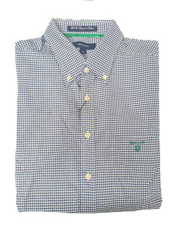 GANT Luminary Blue Bel Air Pinpoint Oxford Gingham Shirt 343222 Size Medium