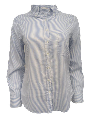 GANT RUGGER Women's Sea Blue Windblown Oxford Stripe Shirt 450883 Size XL