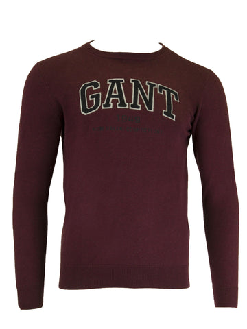 Gant Men's O1 Terry Logo Crew, Medium, Dark Burgundy