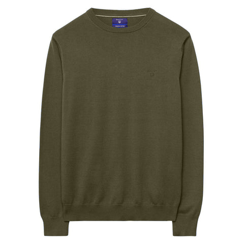 GANT Men's Khaki Green Lightweight Cotton Crew Sweater 83071