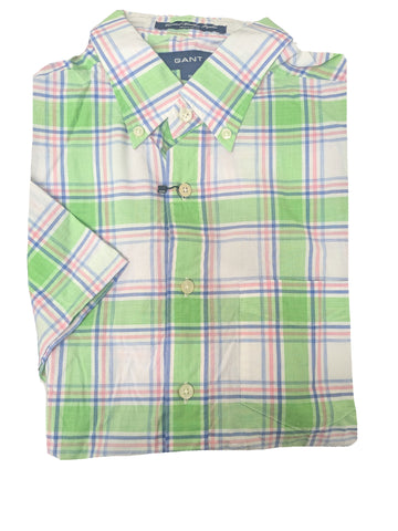 GANT Light Green Melange Heather Poplin Short Sleeve Shirt 308841 Size M