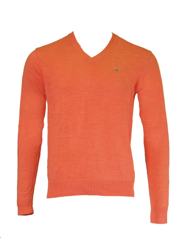 Gant Men's Natural Cotton V-Neck Sweater, Medium, Light Coral