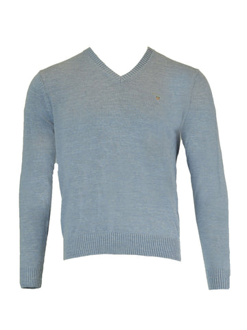 Gant Men's Natural Cotton V-Neck Sweater, Medium, Stone Blue