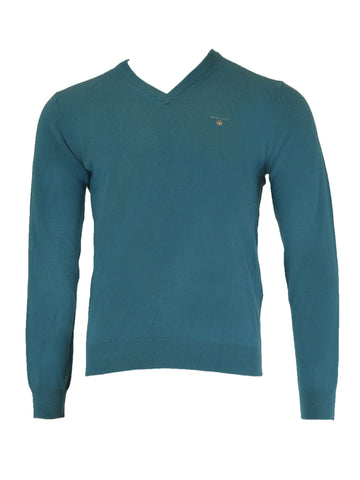 Gant Men's Superfine Lambswool V-Neck Sweater, Medium, Ink Blue